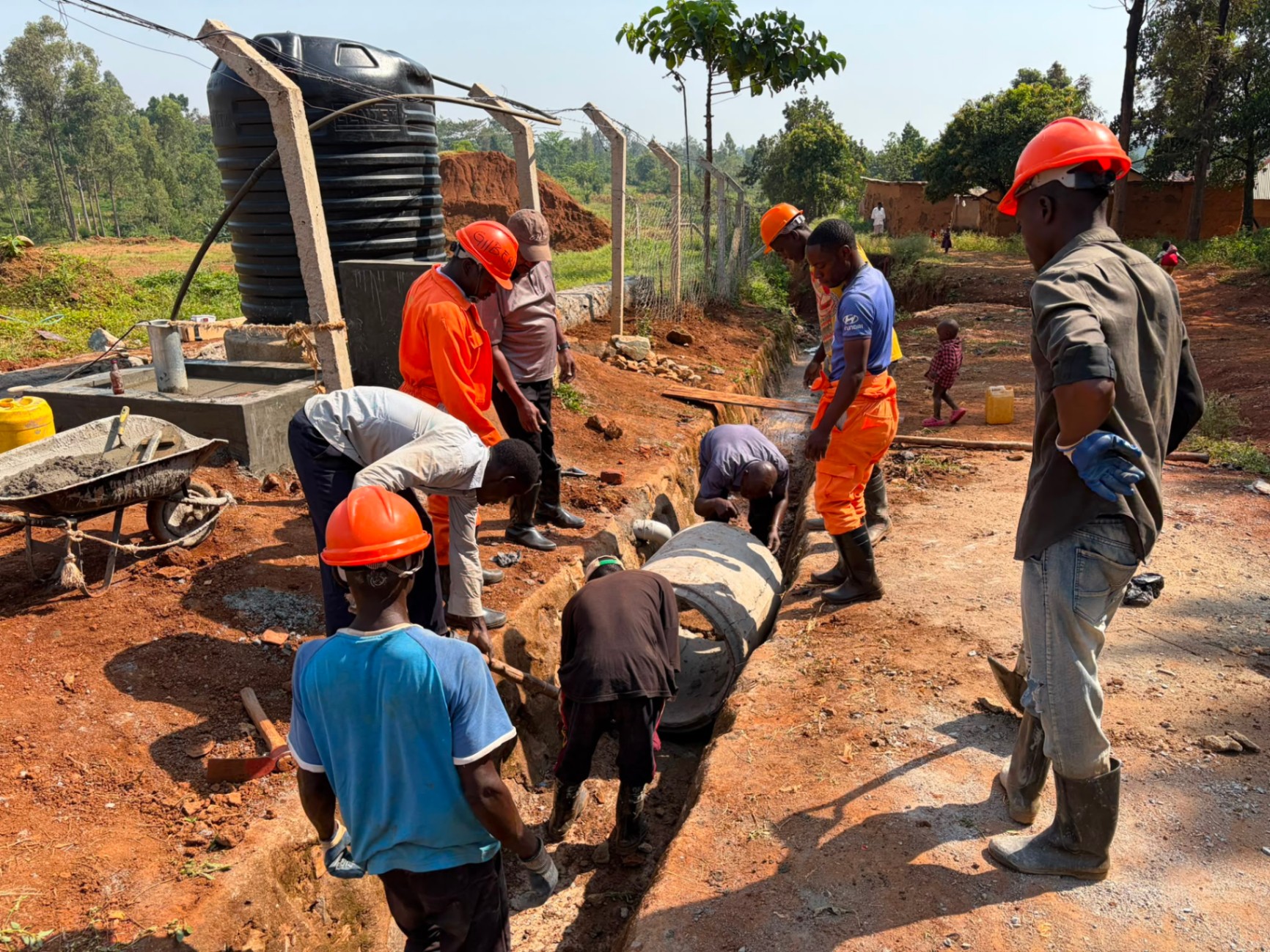 Burlcore water well construction in Mawero, Busia: Pipeline installation