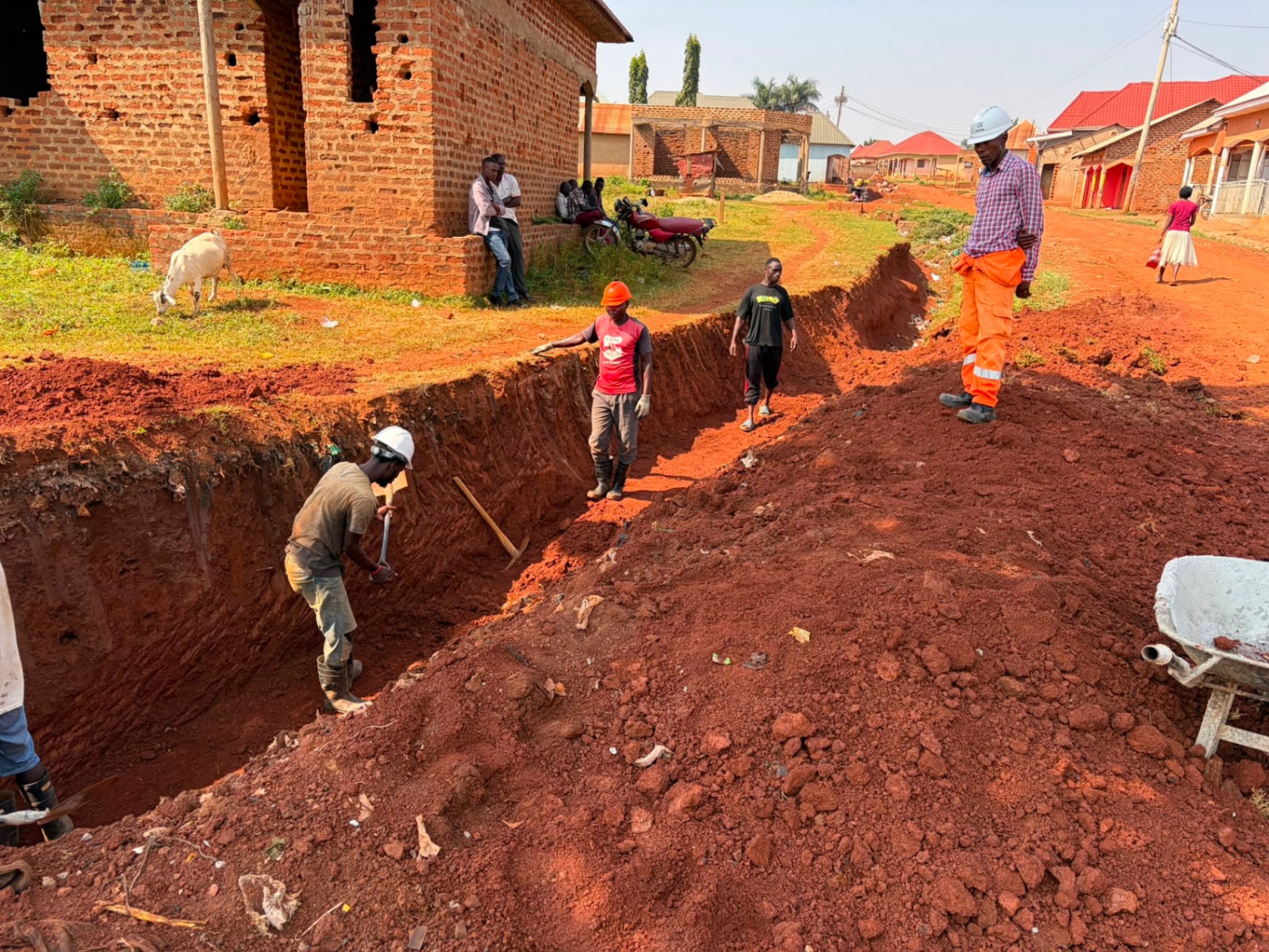 Burlcore water well construction in Mawero, Busia: Drainage trenching